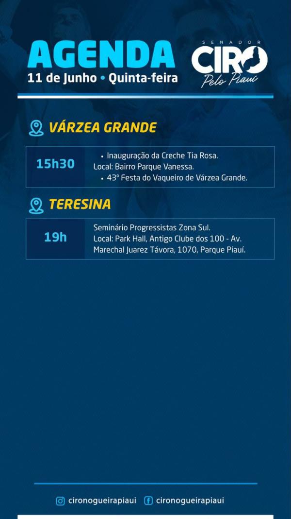 Senador Ciro Nogueira cumpre agenda nesta quinta-feira (11).(Imagem:Ascom)