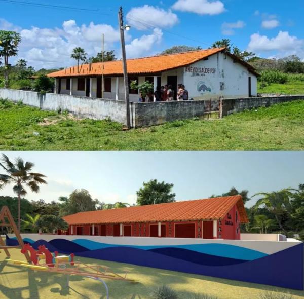  Projeto de escola no litoral do Piau&iacute;: antes e depois.(Imagem:Arquivo Pessoal )