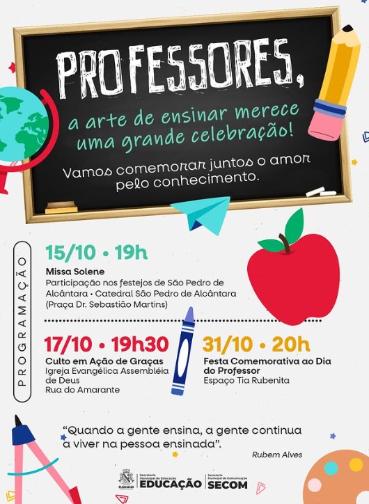 Prefeitura de Floriano divulga programação especial em homenagem ao Dia dos Professores