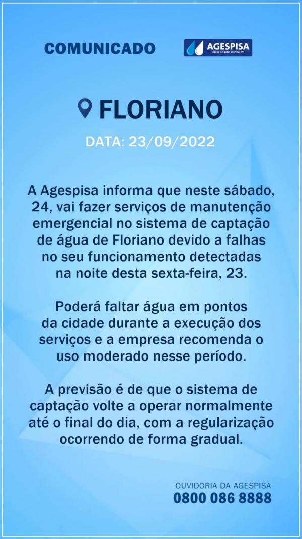 Agespisa comunica suspens&atilde;o no fornecimento de &aacute;gua neste s&aacute;bado (24)(Imagem:Divulga&ccedil;&atilde;o)