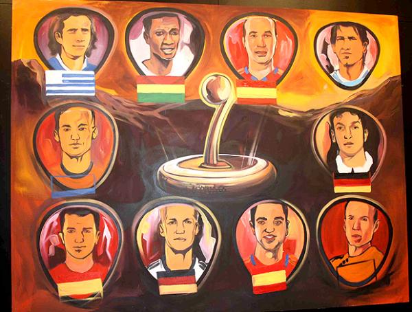 Caricaturas dos 10 concorrentes &agrave; Bola de Ouro da Copa (Imagem:Rafael Pirrho / Globoesporte.com)