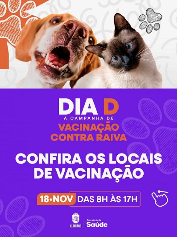 Confira os locais de vacinação contra raiva em Floriano para o Dia D, 18 de novembro