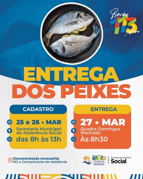 Prefeitura de Barão de Grajaú realizará cadastro para distribuição de Peixes na Semana Santa
