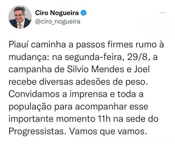  Ciro Nogueira anuncia novas ades&otilde;es &agrave; campanha de Silvio Mendes e Joel Rodrigues.(Imagem:Divulga&ccedil;&atilde;o)