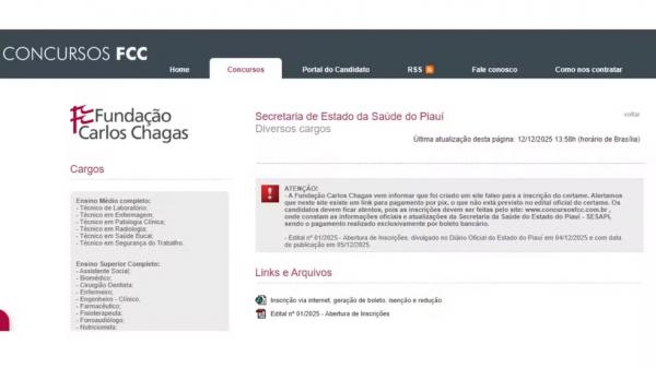 Site falso de inscrições para concurso da Sesapi é usado para aplicar golpes em candidatos