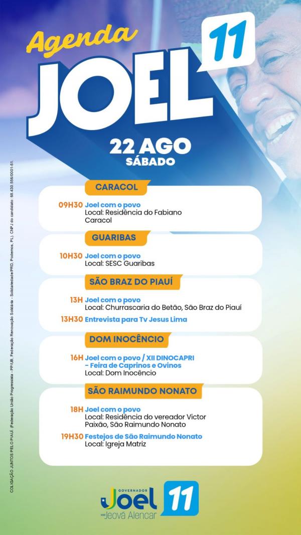  AGENDA - JOEL RODRIGUES - 22/08(Imagem:Ascom)