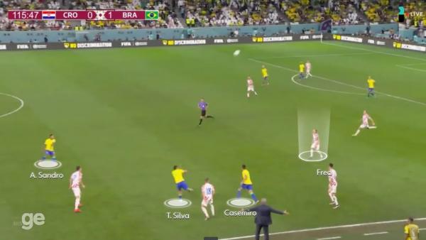  Danilo disputa, mas Cro&aacute;cia retoma a bola.(Imagem:Reprodu&ccedil;&atilde;o )
