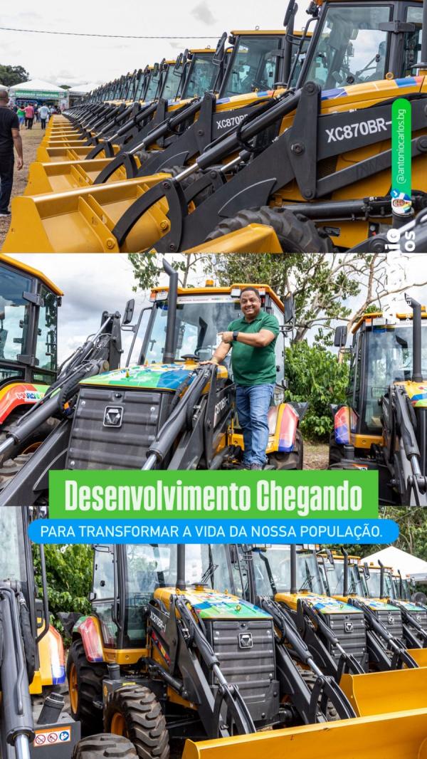 Prefeito Ant&ocirc;nio Carlos celebra entrega de retroescavadeira para Bar&atilde;o de Graja&uacute; pelo Governo do Maranh&atilde;o.(Imagem:Reprodu&ccedil;&atilde;o/Instagram)