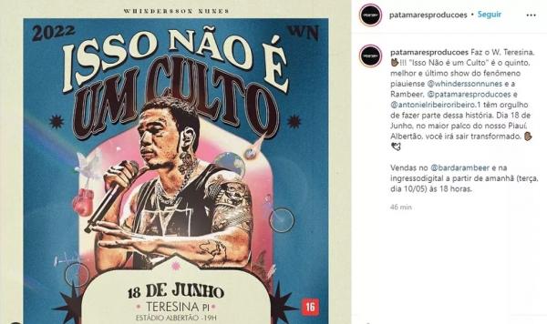 Vendas dos ingressos para o show de despedida de Whindersson Nunes iniciam nesta terça (10)