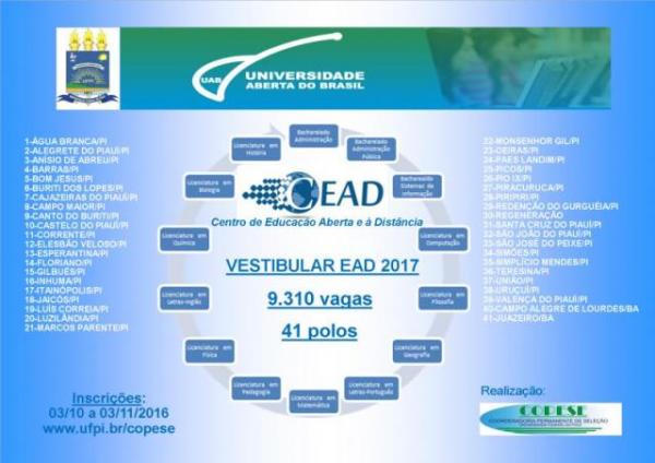 UFPI abre pprocesso Seletivo PSE-EAD com vagas para 14 cursos.(Imagem:Divulgação)