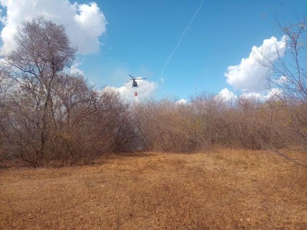Aeronave da PM e Bombeiros Militares combatem incêndio de grande proporção em Campo Maior