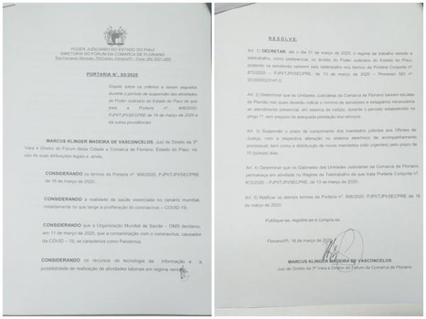 F&oacute;rum de Floriano altera rotina de trabalho para preven&ccedil;&atilde;o do coronav&iacute;rus.(Imagem:Divulga&ccedil;&atilde;o)