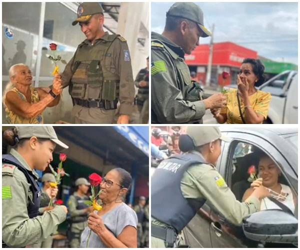 Policiais do 3&deg; Batalh&atilde;o de Floriano homenageiam m&atilde;es com flores e chocolates no Dia das M&atilde;es.(Imagem:Reprodu&ccedil;&atilde;o/Instagram)