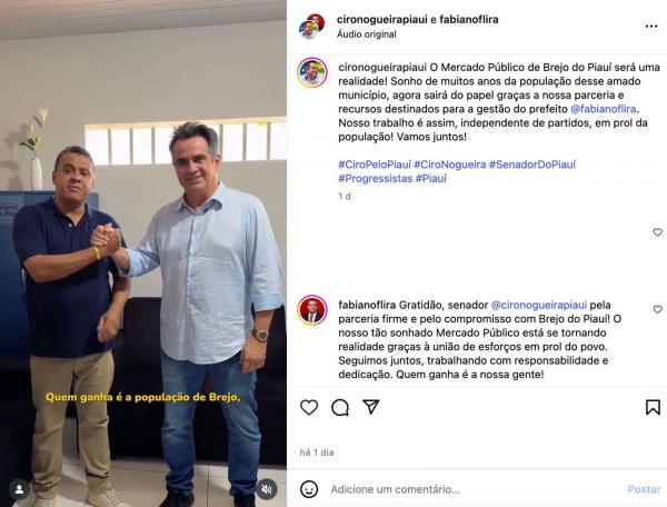 Ciro anuncia construção do Mercado Público e prefeito petista agradece: " Seguimos juntos"