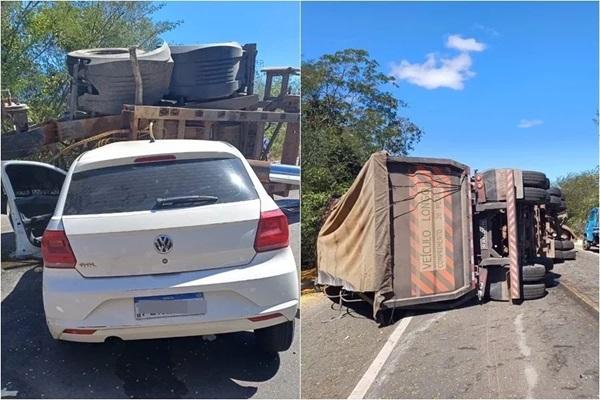 Colis&atilde;o entre carro e carreta deixa homem com fratura no f&ecirc;mur na BR-316(Imagem:Divulga&ccedil;&atilde;o/PRF)