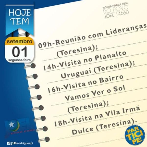 Confira a agenda do candidato Joel Rodrigues para esta segunda (1º)