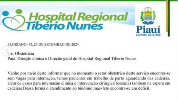  Hospital Regional Tib&eacute;rio Nunes enfrenta superlota&ccedil;&atilde;o no setor obst&eacute;trico e falta de vagas para interna&ccedil;&atilde;o.(Imagem:Reprodu&ccedil;&atilde;o/Instagram)