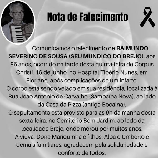 Morre em Floriano "Mundico do Brejo", tio do secretário de Comunicação Nilson Ferreira