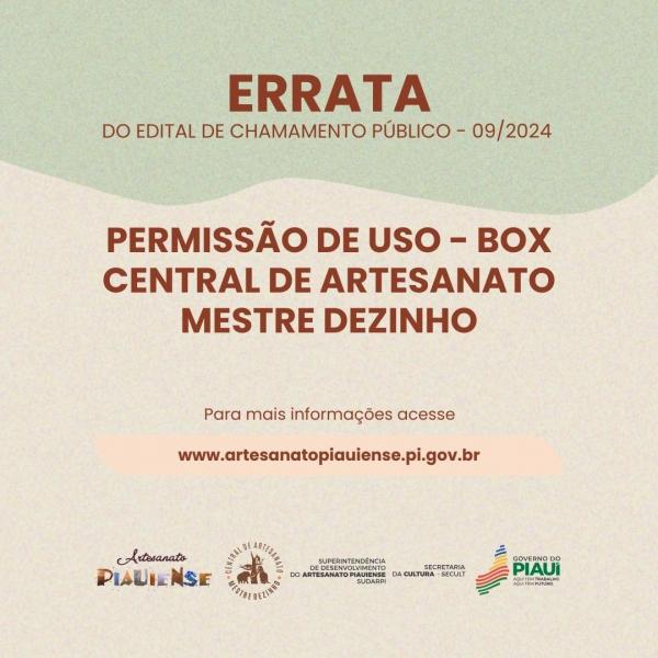 Sudarpi divulga errata de edital para uso de loja na Central de Artesanato Mestre Dezinho
