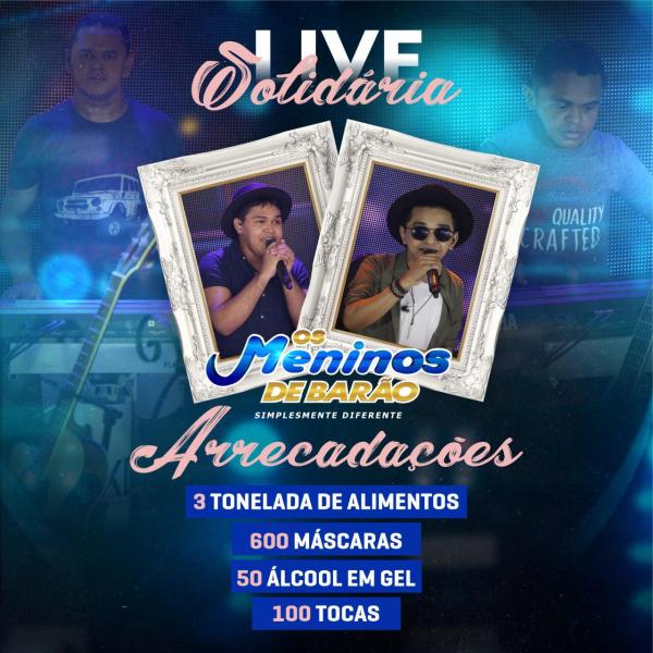 Live solidária com Os Meninos de Barão arrecadou 3 toneladas de alimentos para doação.(Imagem:Divulgação)