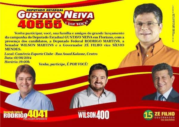 Gustavo Neiva inaugurará comitê político em Floriano