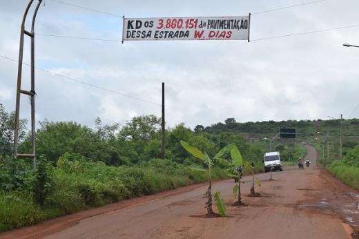 Pés de banana são plantados em buracos de rodovia no Piauí