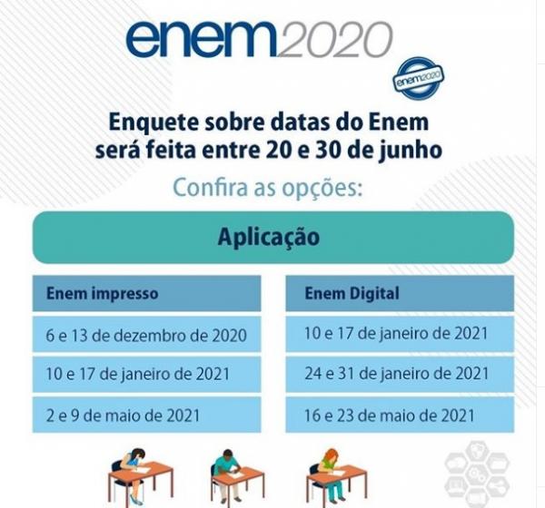 Enquete para escolha das datas do Enem 2020 encerra nesta terça