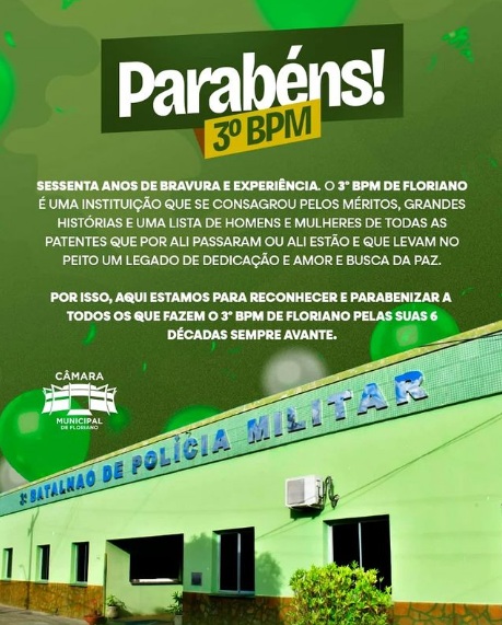 Câmara Municipal de Floriano presta homenagem ao 3º BPM pelos 60 anos de dedicação à segurança