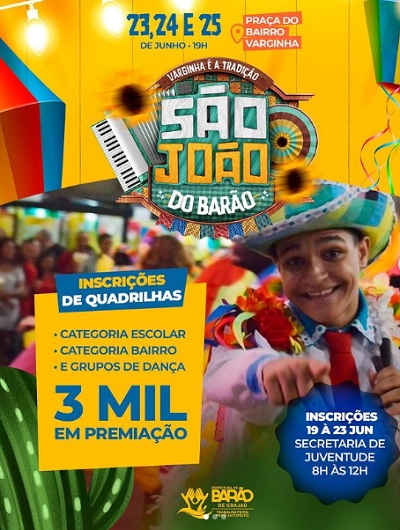 Inscrições abertas para o São João da Varginha em Barão de Grajaú