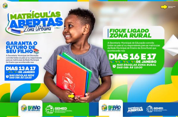 Matrículas abertas: Garanta a vaga do seu filho na Rede Municipal de Barão de Grajaú