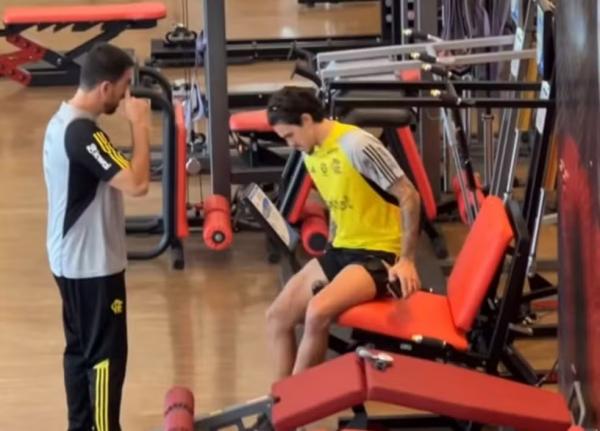 Pedro faz exerc&iacute;cio no Ninho do Urubu: volta deve ser por volta de maio.(Imagem:Reprodu&ccedil;&atilde;o)