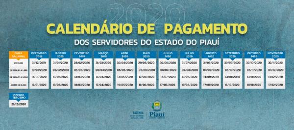 Calend&aacute;rio de Pagamento(Imagem:Secretaria de Fazenda do Piau&iacute;)