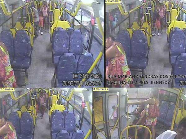 C&acirc;mera mostra amante do pai com menina Lav&iacute;nia descendo de &ocirc;nibus (Imagem:Divulga&ccedil;&atilde;o / PCERJ)