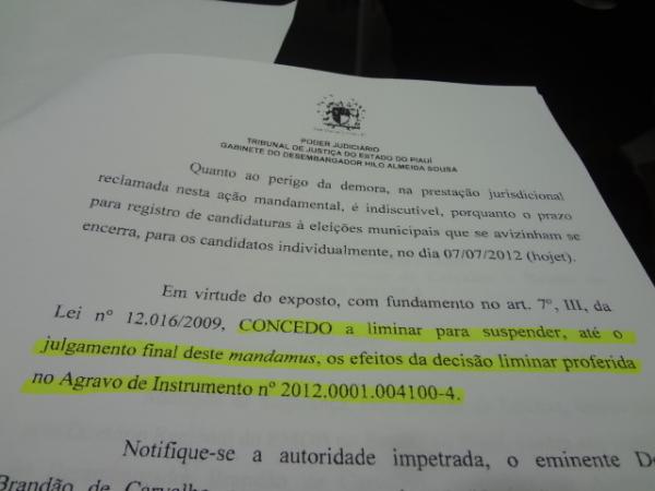 Liminar concedida pelo Des. Brand&atilde;o de Carvalho &eacute; suspensa, diz Advogado Pascoal Cortez.(Imagem:FlorianoNews)