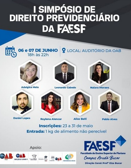 Floriano sediará I Simpósio de Direito Previdenciário da FAESF