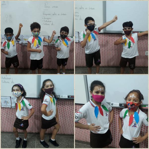  Em comemora&ccedil;&atilde;o ao Dia do &Iacute;ndio, alunos da Escola Pequeno Pr&iacute;ncipe se caracterizam de ind&iacute;genas.(Imagem:EPP)
