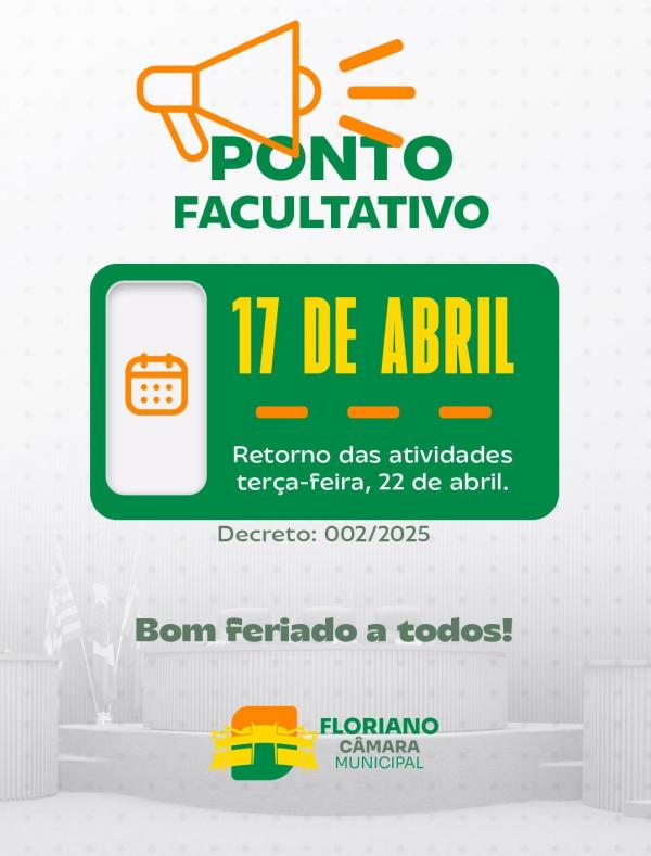 Câmara Municipal decreta ponto facultativo aos servidores nesta quinta-feira, 17