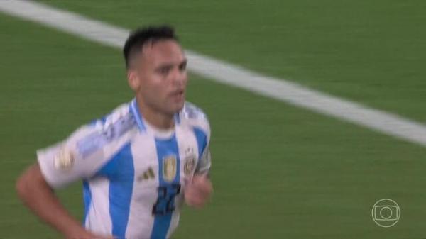 Aos 6 min do 2&ordm; tempo da prorroga&ccedil;&atilde;o - gol de dentro da &aacute;rea de Lautaro Mart&iacute;nez da Argentina contra a Col&ocirc;mbia(Imagem:Reprodu&ccedil;&atilde;o)