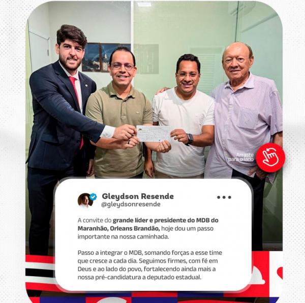 Gleydson Resende se filia ao MDB a convite de Orleans Brandão e mira eleições de 2026