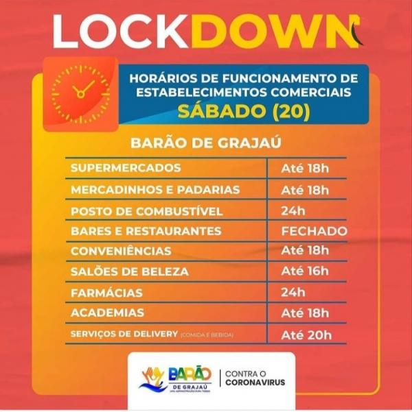 Prefeitura de Bar&atilde;o de Graja&uacute; divulga tabela de funcionamento do com&eacute;rcio durante o lockdown(Imagem:Reprodu&ccedil;&atilde;o)