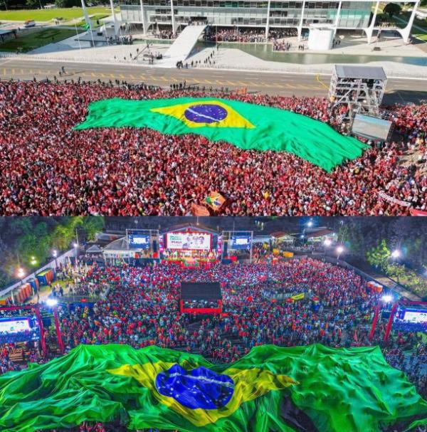 Bandeirão estendido na posse de Lula foi feito no Piauí