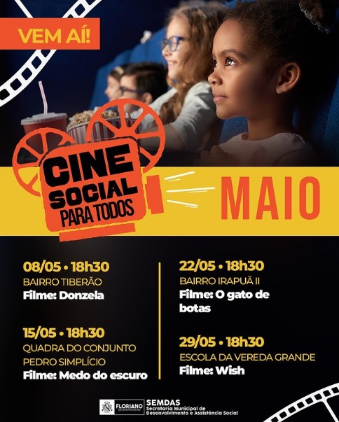 Cine Social leva sessões gratuitas de cinema a três bairros de Floriano neste mês de maio