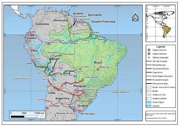 As cinco rotas de plano do governo para integra&ccedil;&atilde;o sul-americana(Imagem:Minist&eacute;rio do Planejamento e Or&ccedil;amento)