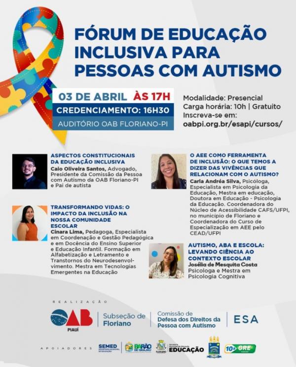 Floriano sediará Fórum de Educação Inclusiva para Pessoas com Autismo