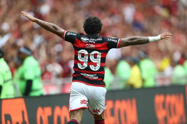Gabigol comemora o &uacute;ltimo gol pelo Flamengo.(Imagem: Divulga&ccedil;&atilde;o / Flamengo)
