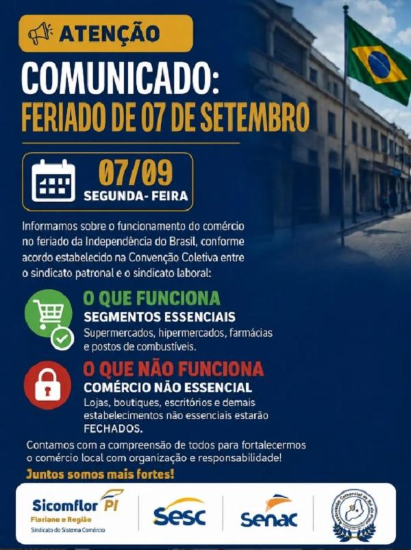 Comércio de Floriano terá funcionamento diferenciado no feriado de 7 de Setembro