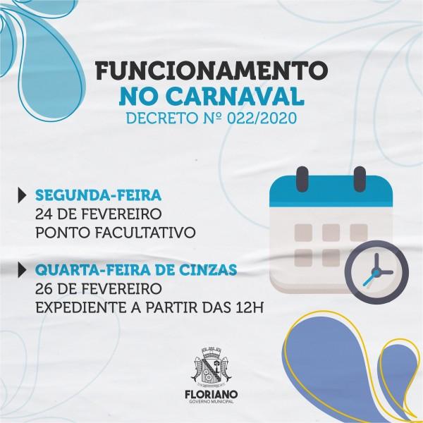 Prefeitura de Floriano determina ponto facultativo devido ao feriado de Carnaval