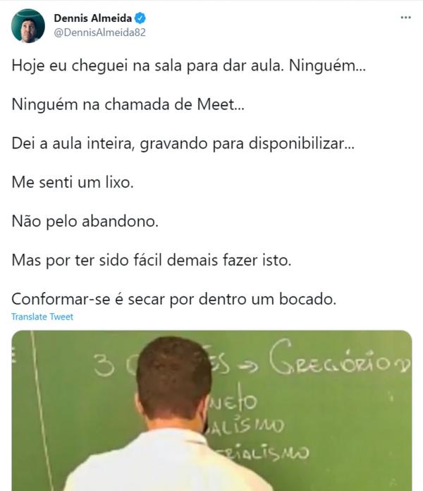 Aulas na pandemia Em post que viralizou, professor diz que se sentiu um "lixo" ao ver salas vazias