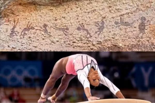 Pintura encontrada na Toca da Fuma&ccedil;a lembra gin&aacute;stica art&iacute;stica.(Imagem:Ari Lima/Ricardo Bufolin/CGB)