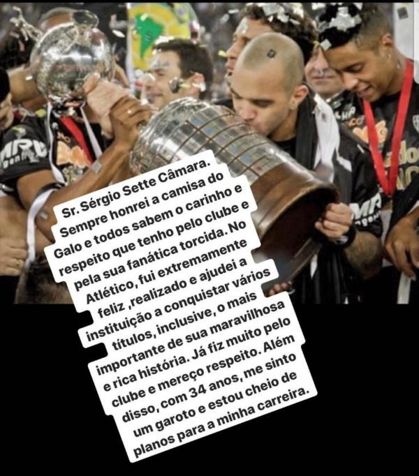 Diego Tardelli responde presidente do Atlético-MG após vídeo vazado: